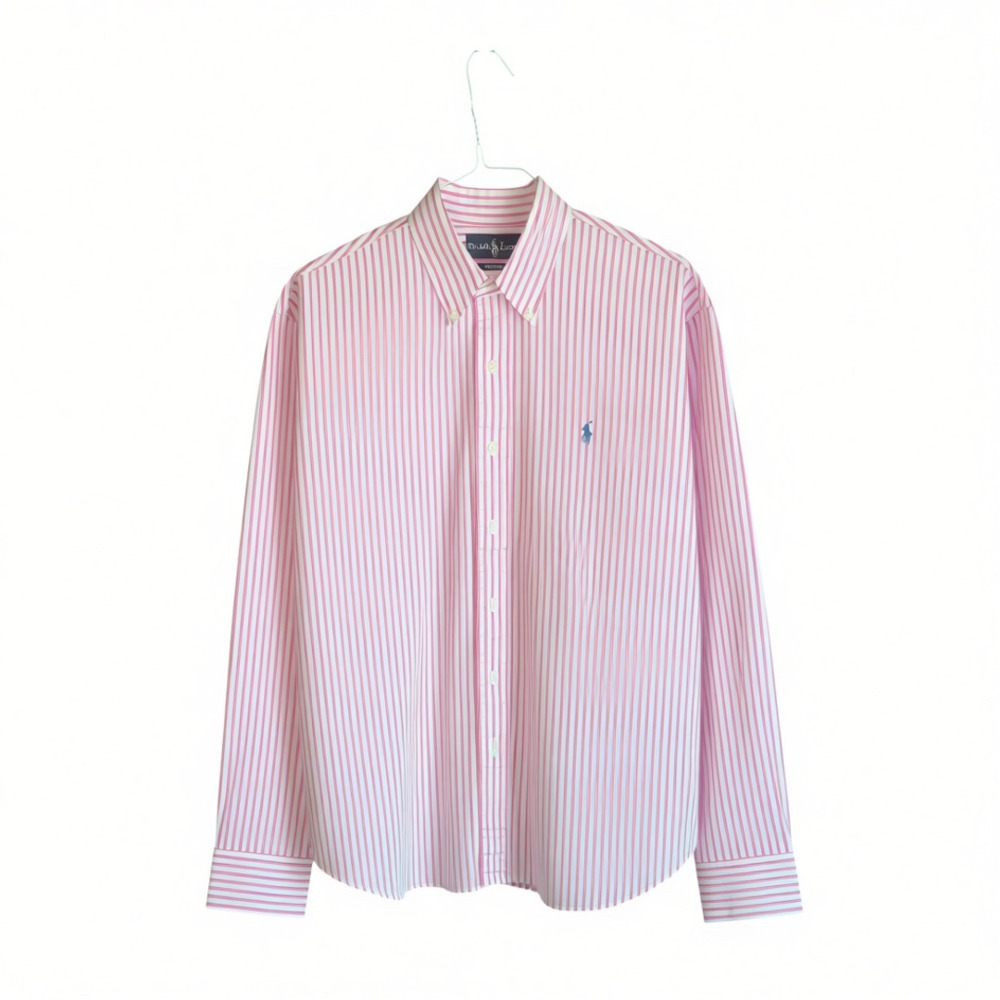 Ralph Lauren Custom Fit Pink and White Striped Long Sleeve Button-Down Shirt